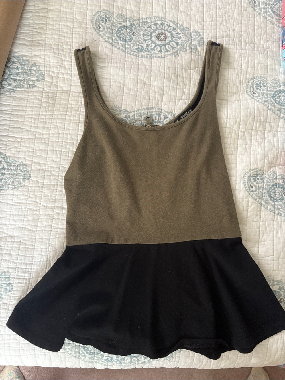 Express Olive and Black Peplum Tank Top